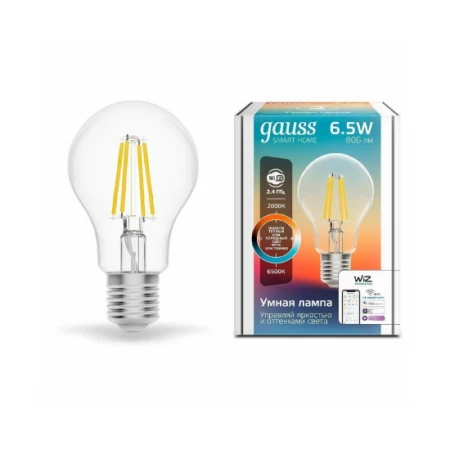 Лампа светодиодная  GAUSS SMART HOME DIM+CCT E27 A60 6,5ВТ 2000-6500 К 1/10/40
