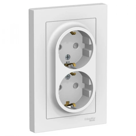 Розетка двойная 2К+З Systeme Electric AtlasDesign 16A 250V со шторками белая ATN000126