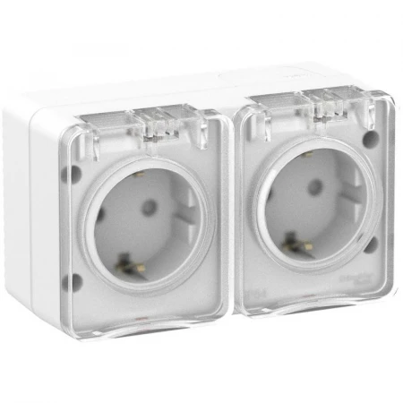Розетка 2х2К+З Systeme Electric AtlasDesign 16A 250V со шторками белая ATN540126