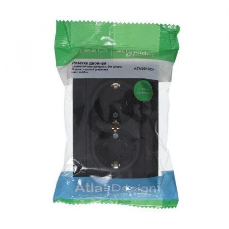 Розетка двойная 2К+З Systeme Electric AtlasDesign 16A 250V карбон ATN001024
