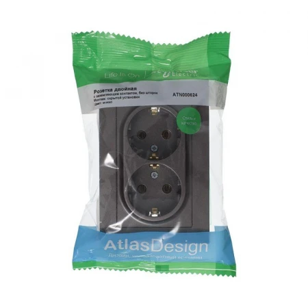 Розетка двойная 2К+З Systeme Electric AtlasDesign 16A 250V мокко ATN000624