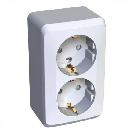 Розетка двойная 2К+З Systeme Electric Этюд 16A 250V со шторками белая PA16-008B