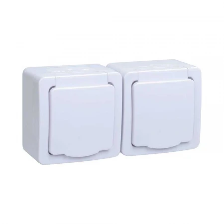 Розетка двойная 2P+PE IEK Germes Plus с крышкой белая ERMP22-K01-16-54-EC