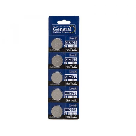 Батарейка General GBAT-CR2025 кнопочная литиевая 5шт в блист (5/100/2000)