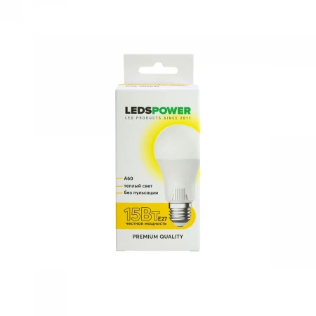 Светодиодная лампа LEDS POWER A60 E27 15Вт 3000К 006642
